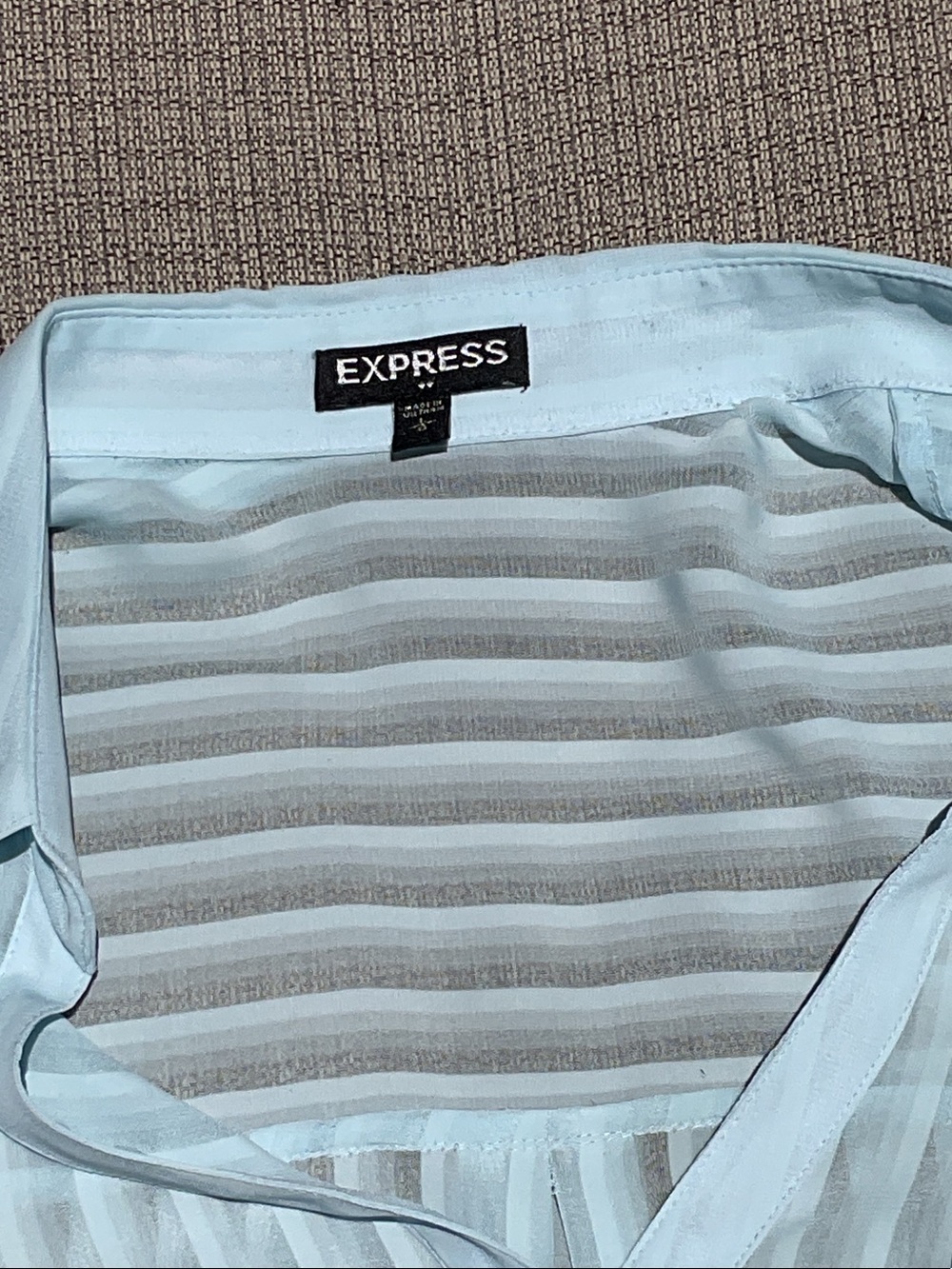 Express Light Blue Button-Up Sheer Blouse - Picture 3 of 7